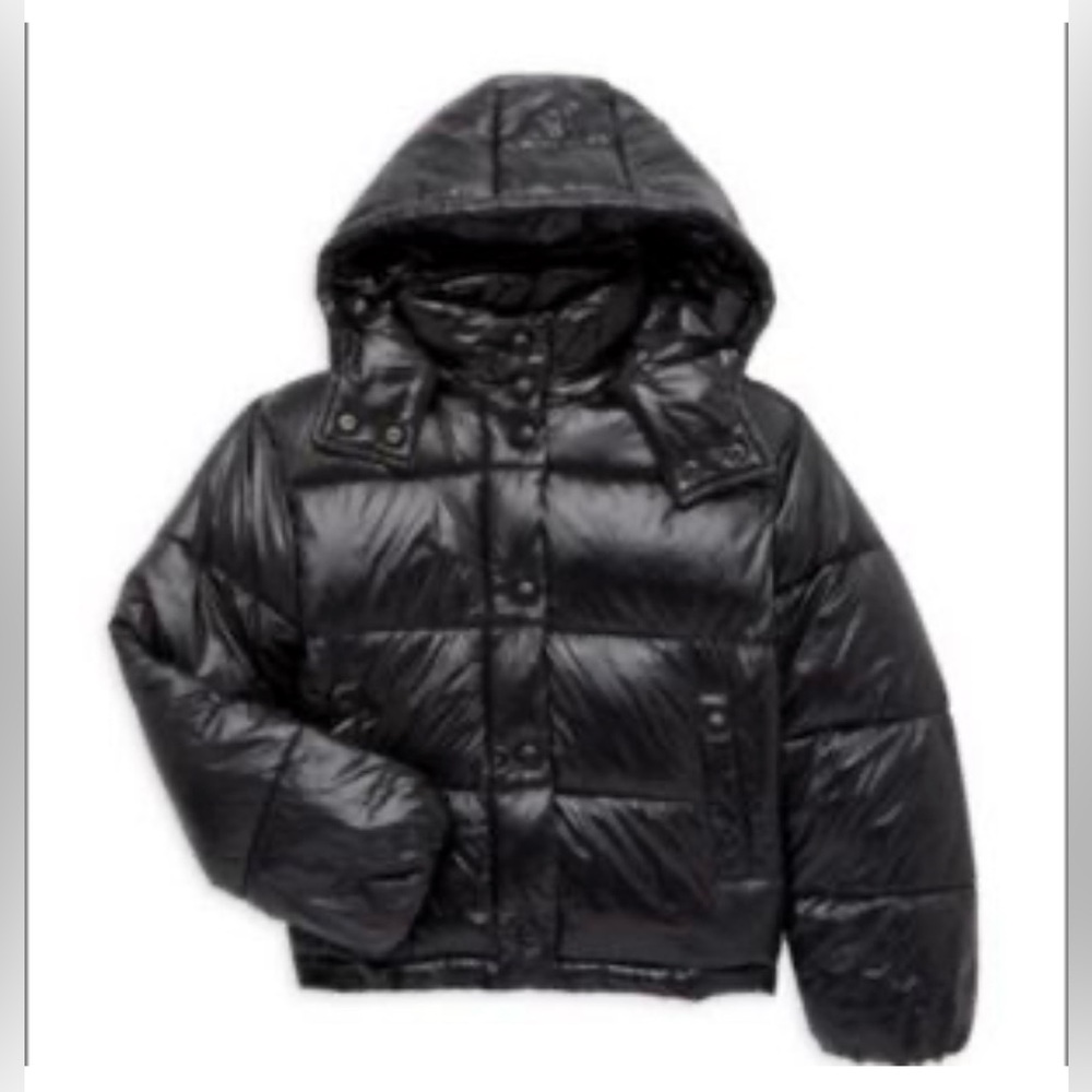 Sam Edelman little girl black puffer coat snap button detachable hood jacket 5-6